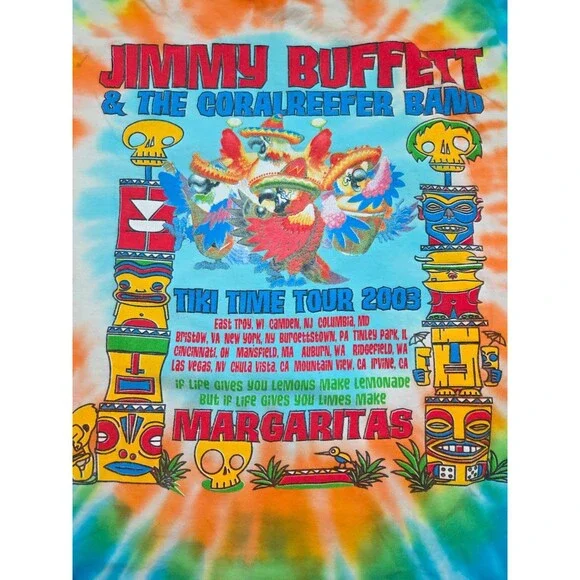 Vintage Jimmy Buffett Shirt Mens L Tie Dye Coralreefer Band Tiki Time Tour 2003 - Picture 5 of 6
